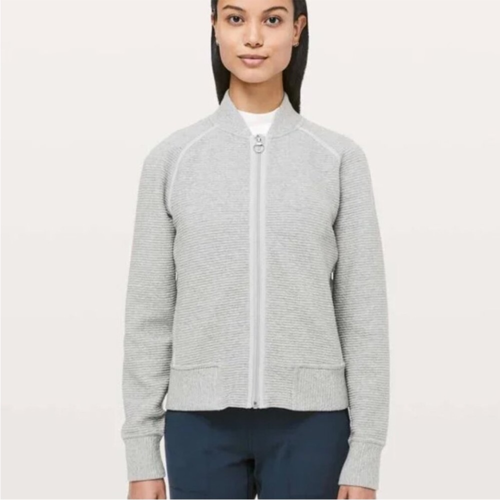 Lululemon On Repeat Bomber Full Zip Heathered Core Light Gray Women Sz 8